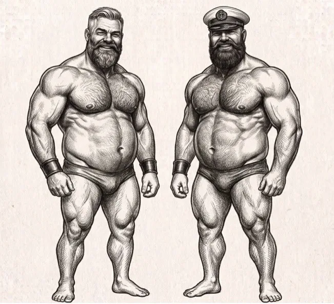 Two bearded friends standing side by side